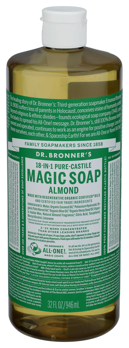 Dr. Bronner's Almond Castile Soap 32 oz - Organic, Cruelty-Free, Multi-Purpose Cleaner