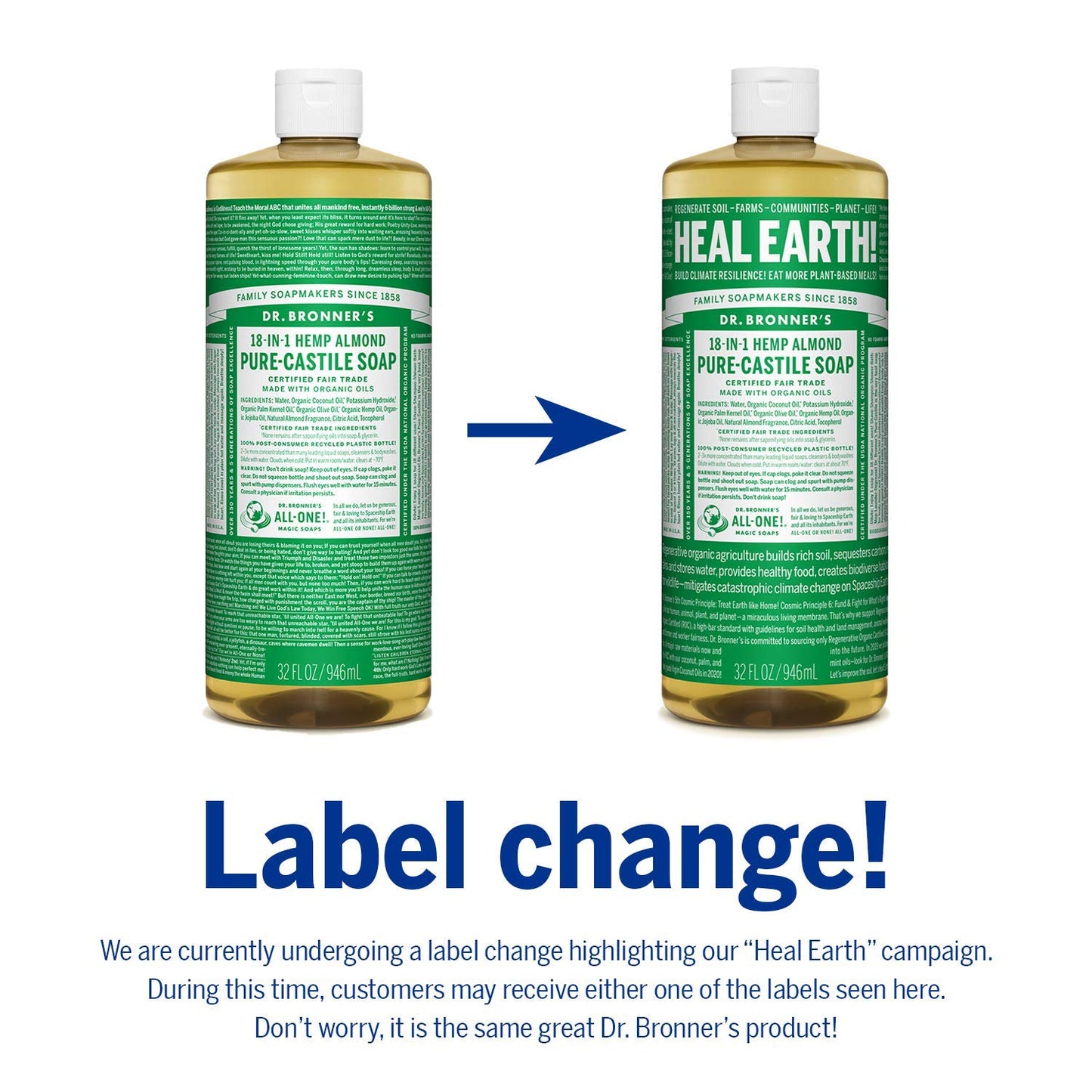 Dr. Bronner's Almond Castile Soap 32 oz - Organic, Cruelty-Free, Multi-Purpose Cleaner