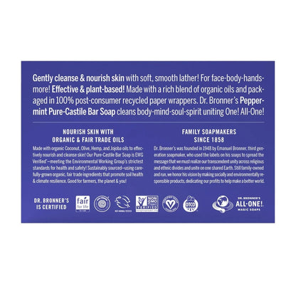 Dr. Bronner's Pure Castile Peppermint Bar Soap – 5 oz, Pack of 6 | Organic Oils