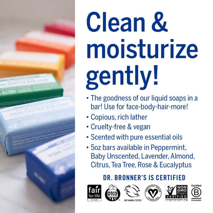 Dr. Bronner's Pure-Castile Magic Bar Soap Variety Pack – 8 x 5 oz, Vegan, Regenerative Organic Oils
