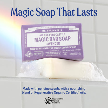 Dr. Bronner's Pure-Castile Magic Bar Soap 3-Pack – Regenerative Organic Oils – Peppermint, Lavender & Unscented