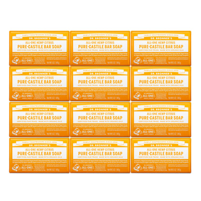 Dr. Bronner's Pure-Castile Citrus Bar Soap – 5oz, 12-Pack | Vegan, Biodegradable