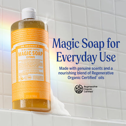 Dr. Bronner's Pure-Castile Magic Liquid Soap – 32 oz (3-Pack) Almond, Citrus, Tea Tree | Multi-Purpose Soap