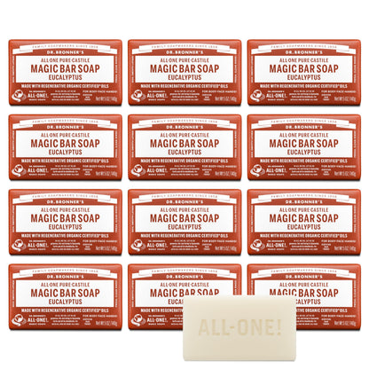 Dr. Bronner's Pure-Castile Magic Bar Soap – Eucalyptus, 5oz, 12-Pack | Vegan, Cruelty-Free, Non-GMO