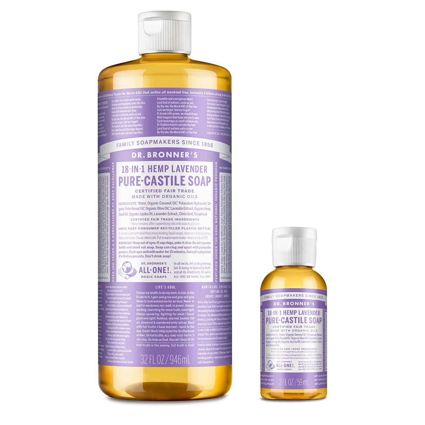 Dr. Bronner's Pure-Castile Lavender Bundle – 32oz + 2oz Travel Bottle