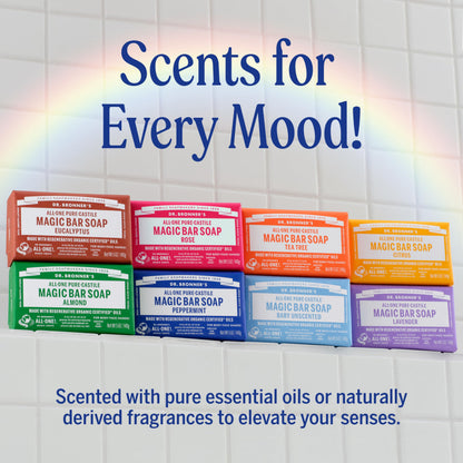 Dr. Bronner's Pure-Castile Magic Bar Soap Baby Unscented – Regenerative Organic Oils, 12-Pack