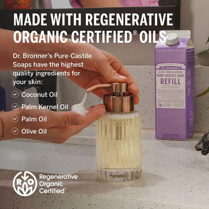 Dr. Bronner's Lavender Pure-Castile Soap Refill – Regenerative Oils, 32oz, 86% Less Plastic