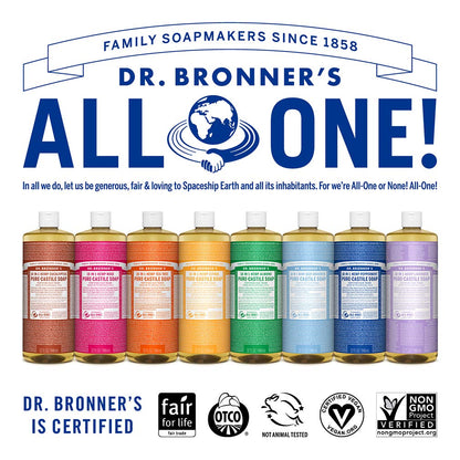 Dr. Bronner's Pure-Castile Tea Tree Soap Bundle – 32oz Bottle + 2oz Travel Bottle