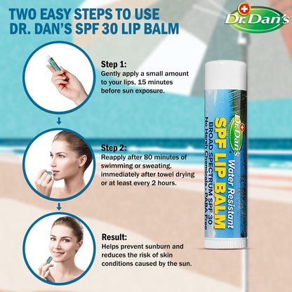 Dr. Dan's SPF 30 Lip Balm – Mineral Based, Hypoallergenic, 3 Pack