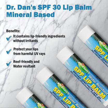 Dr. Dan's SPF 30 Lip Balm – Mineral Based, Hypoallergenic, 3 Pack
