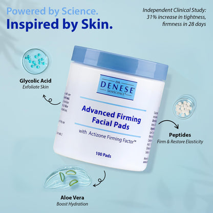 Dr. Denese SkinScience Advanced Firming Facial Pads – 100 Count | Glycolic Exfoliant with Peptides & Aloe