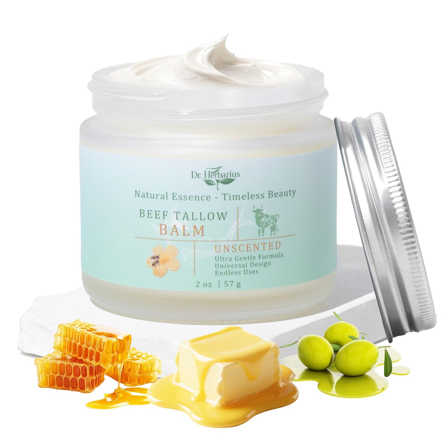 Dr.Herbarius Organic Grass-Fed Tallow & Honey Balm – Extra Gentle, Unscented, 2 Oz