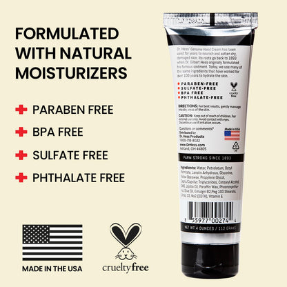 Dr. Hess Genuine Hand Cream – Nourishing Lotion for Dry Hands & Heels, Eczema Relief, 4 oz x 2 Pack