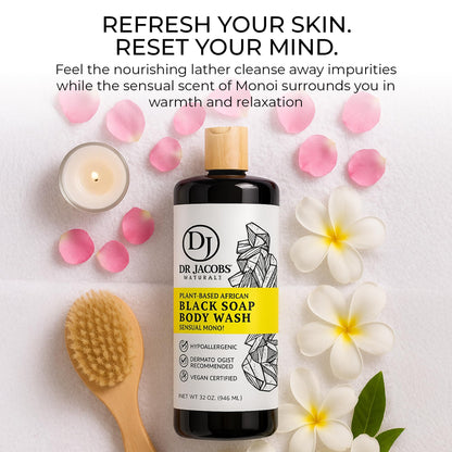 DR.JACOBS NATURALS African Black Liquid Soap with Monoi Scent – All-In-One Cleanser, 16oz