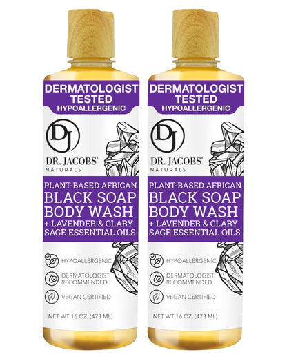 Dr Jacobs Naturals African Black Liquid Soap with Lavender & Sage – All-In-One Cleanser (2pk 16oz)