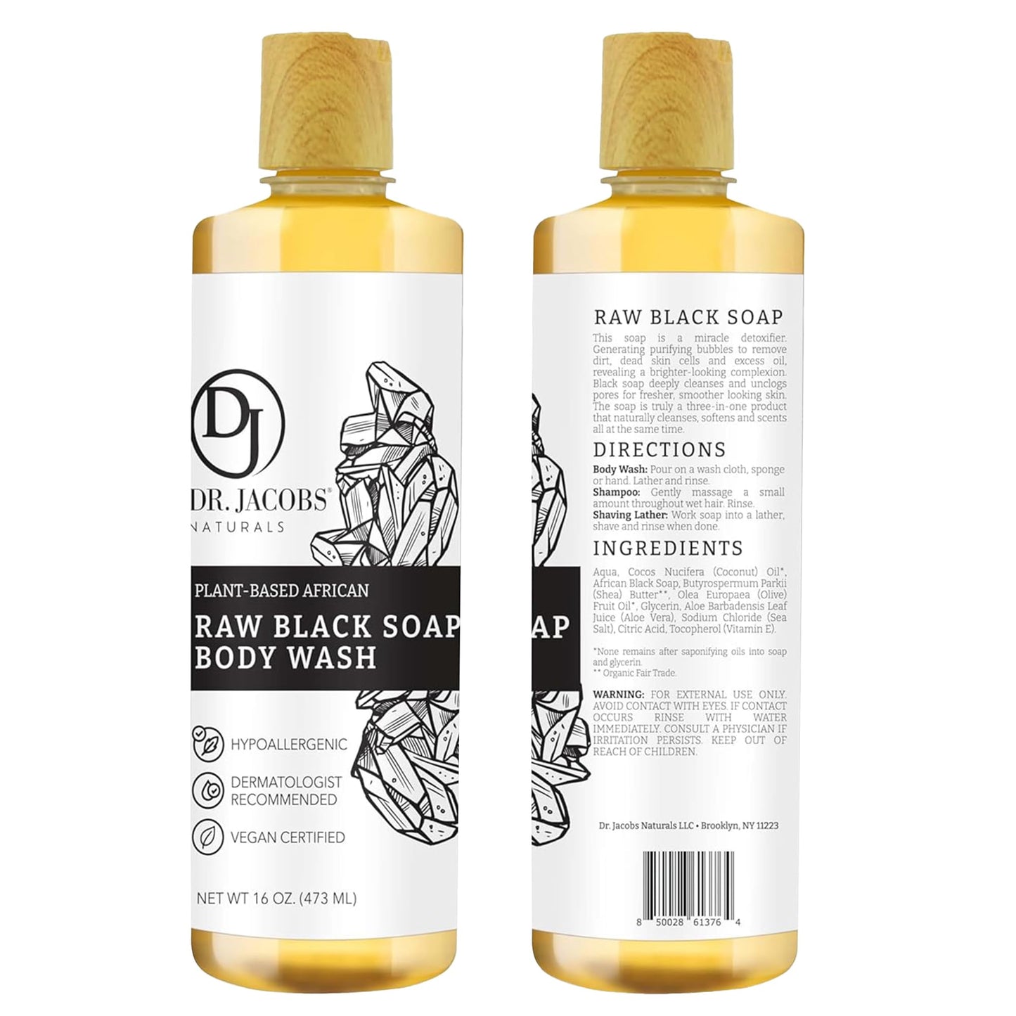 Dr Jacobs Naturals African Black Soap – All-In-One Cleanser with Shea Butter (16 oz)