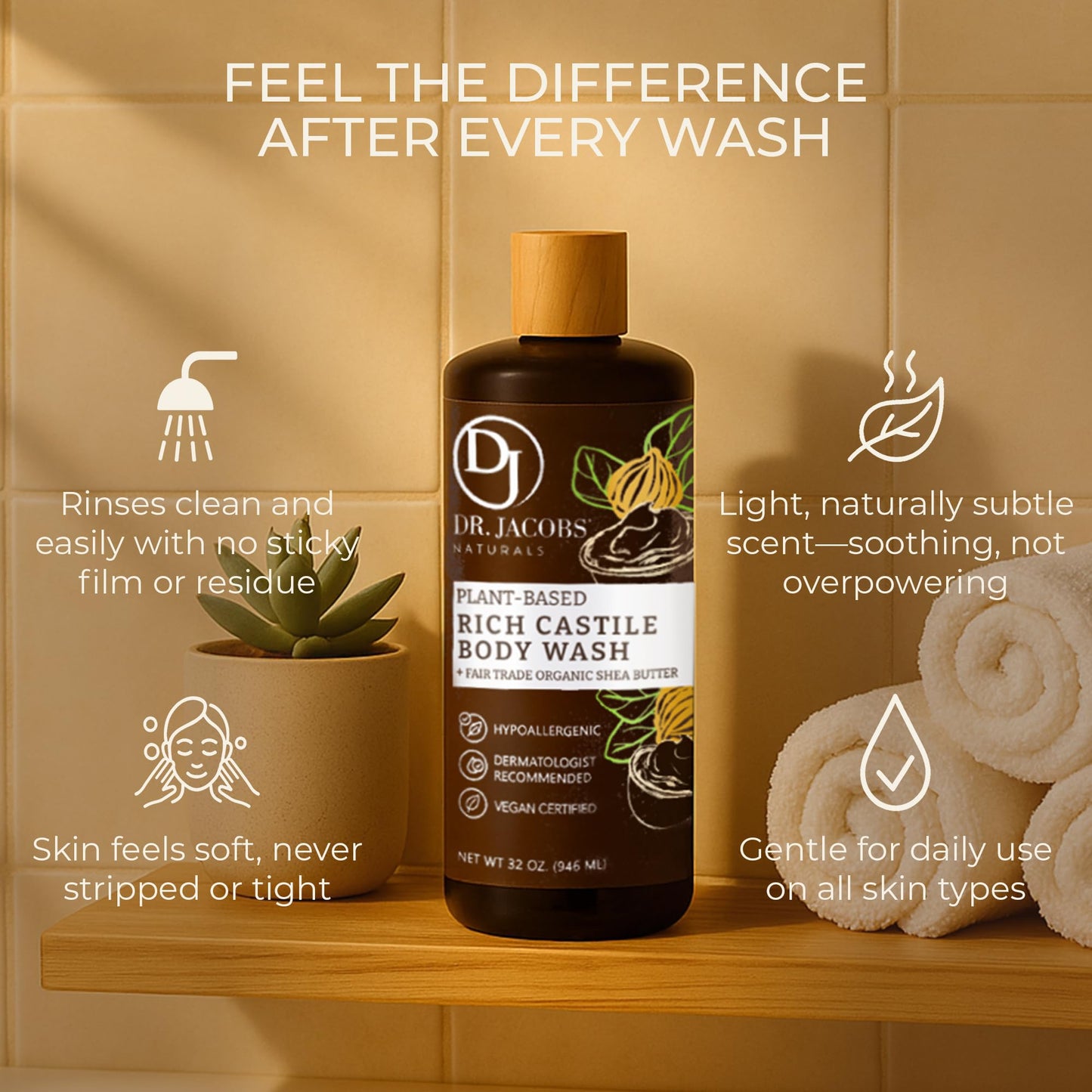 DR.JACOBS NATURALS Pure Castile Soap Liquid Body Wash – Sandalwood, Aloe Vera & Vitamin E, 2x16 oz, Made in USA