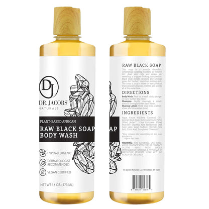 DR.JACOBS NATURALS Authentic African Black Soap – All-In-One Cleanser for Face, Body, Hair & Shave | Shea Butter & Aloe | 16oz 2pk