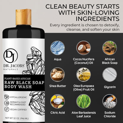 Dr Jacobs Naturals African Black Soap – All-In-One Cleanser with Shea Butter (16 oz)