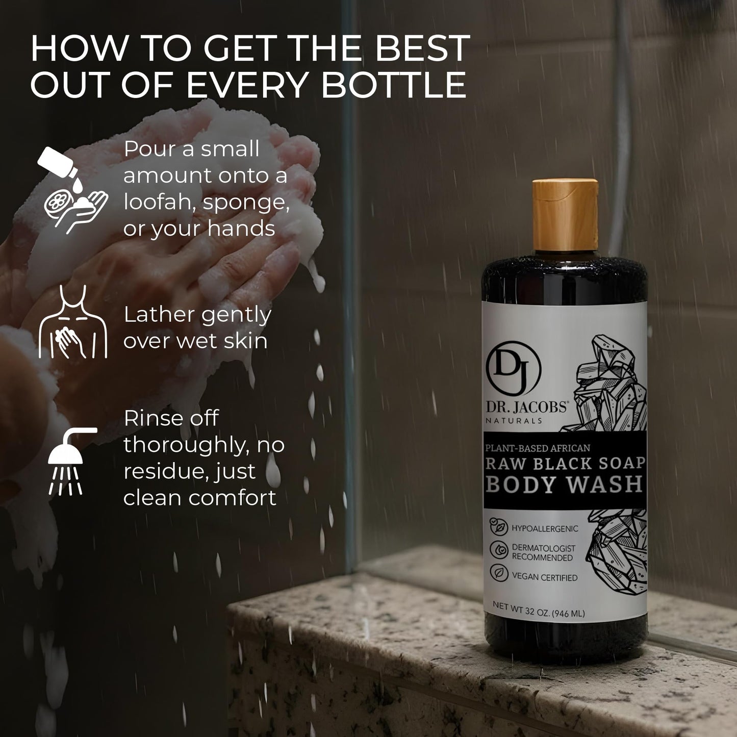 Dr Jacobs Naturals African Black Soap – All-In-One Cleanser with Shea Butter (16 oz)