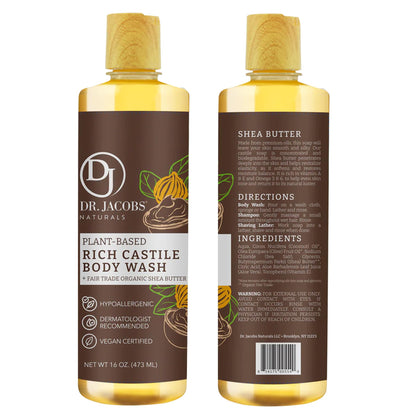 DR.JACOBS NATURALS Pure Castile Soap Liquid Body Wash – Sandalwood, Aloe Vera & Vitamin E, 2x16 oz, Made in USA
