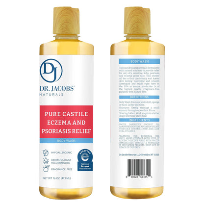 Dr. Jacobs Naturals Hypoallergenic Castile Soap – Fragrance-Free, Sensitive Skin Body Wash (16oz, 2PK)