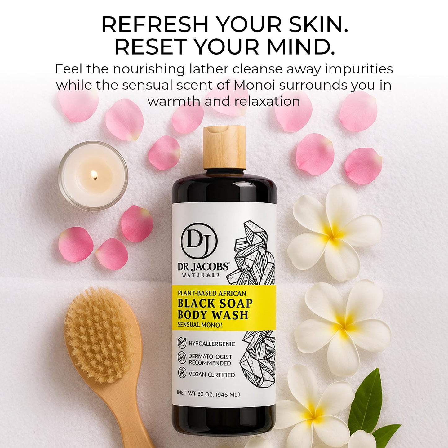 Dr Jacobs Naturals African Black Liquid Soap with Monoi – All-In-One Cleanser (16oz, 2pk)