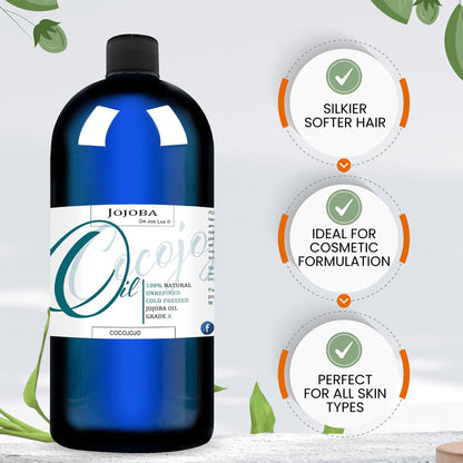 Dr Joe Lab Organic Jojoba Oil – Cold-Pressed 32oz for Hair & Skin
