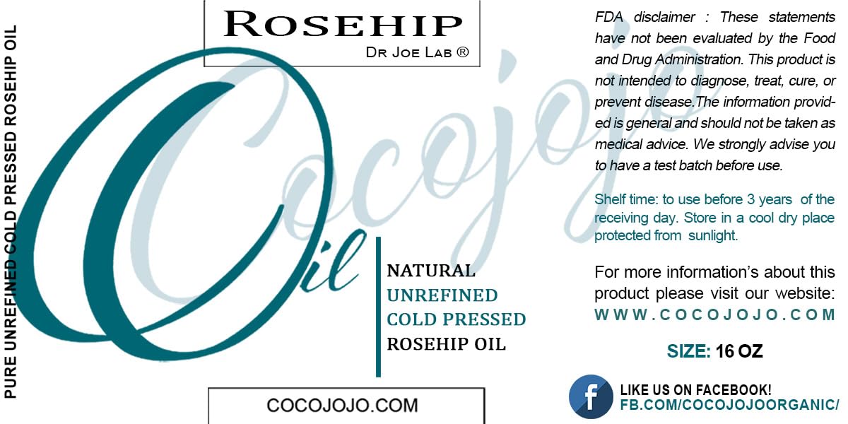 Dr Joe Lab Rosehip Oil for Face – Pure Cold-Pressed Rosehip Oil, 16 oz