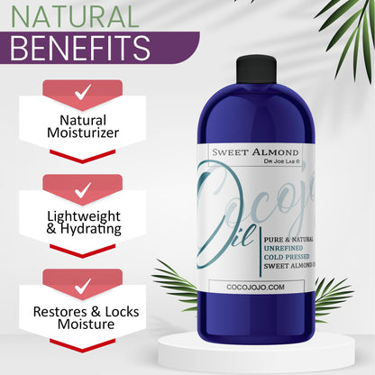Dr Joe Lab Sweet Almond Oil – 32 Fl Oz, Cold-Pressed & Unrefined, for Hair, Skin & Nails