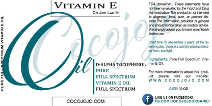 Dr Joe Lab Vitamin E Oil Full Spectrum – Pure Cold-Pressed (32 oz)