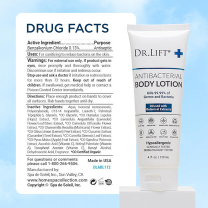 DR. LIFT Antibacterial Body Lotion – Hypoallergenic, Vitamin C & E, Calendula & Chamomile, 4 oz
