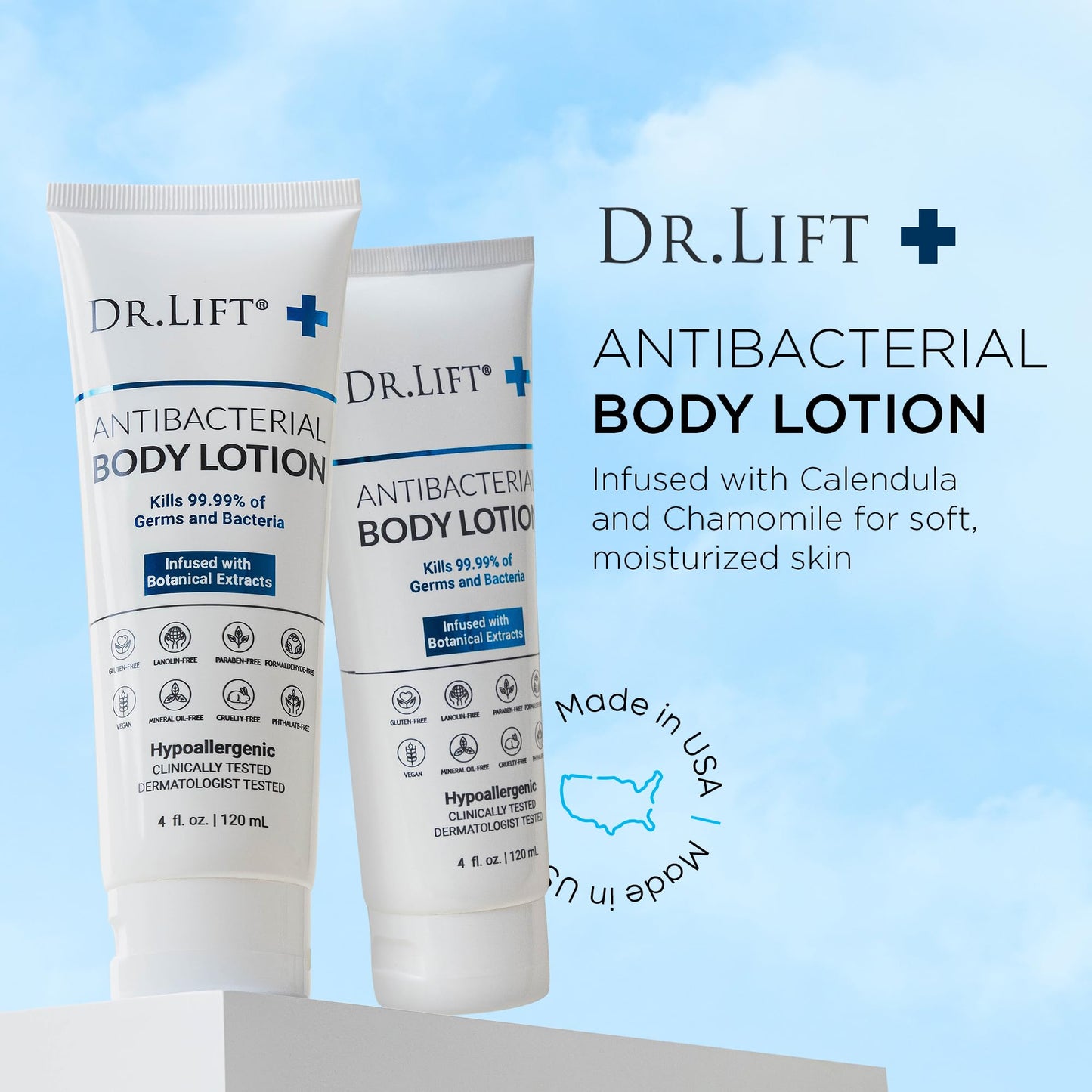 DR. LIFT Antibacterial Body Lotion – Hypoallergenic, Vitamin C & E, Calendula & Chamomile, 4 oz