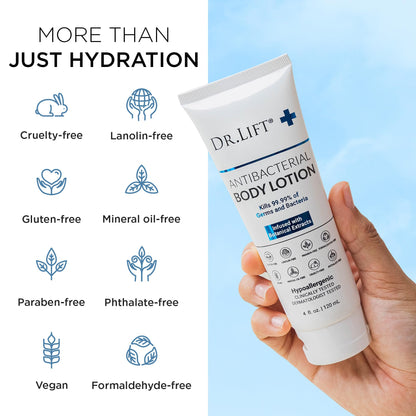 DR. LIFT Antibacterial Body Lotion – Hypoallergenic, Vitamin C & E, Calendula & Chamomile, 4 oz