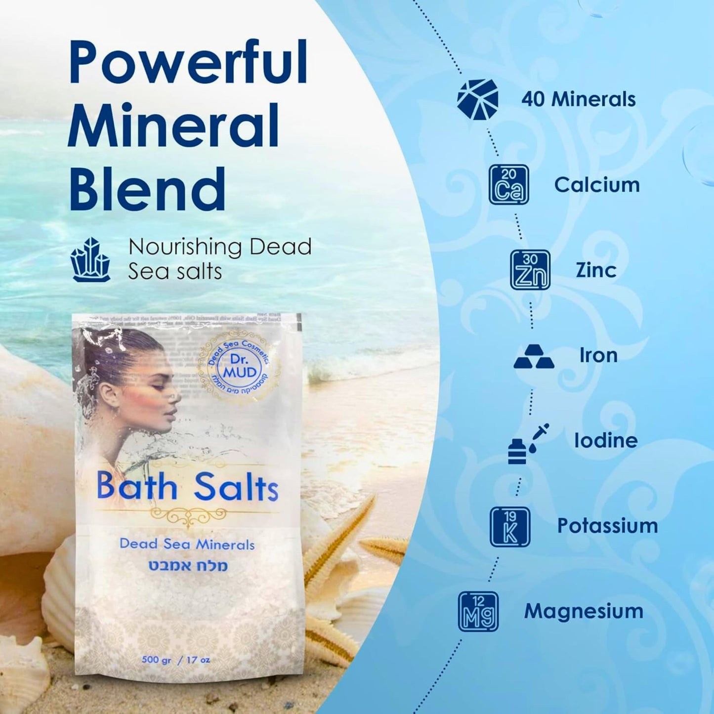 DR.MUD Dead Sea Salt Bath Soak with Rose – 42.3 oz Mineral-Rich Bath Salt