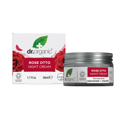 Dr. Organic Rose Otto Night Cream — Organic, Vegan Night Moisturizer for Mature Skin (50 ml)