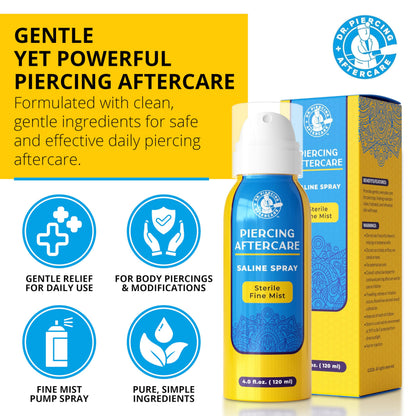 Dr. Piercing Aftercare Spray 8 oz – Sterile Saline Solution for Piercings | Two-Ingredient Formula (2-pack)