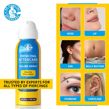 Dr. Piercing Aftercare Spray 8 oz – Sterile Saline Solution for Piercings | Two-Ingredient Formula (2-pack)