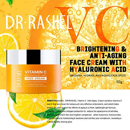 DR.RASHEL Vitamin C Face Cream with Hyaluronic Acid – Anti-Aging Moisturizer + Strawberry Lip Mask, 1.76 oz