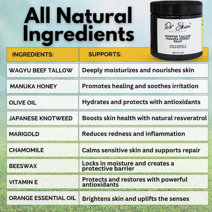 Whipped Beef Tallow & Manuka Honey Balm – Organic Lip & Skin Care (Orange, 4oz) | Dr Skin BEAUTY
