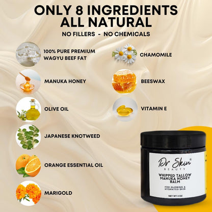 Whipped Beef Tallow & Manuka Honey Balm – Organic Lip & Skin Care (Orange, 4oz) | Dr Skin BEAUTY