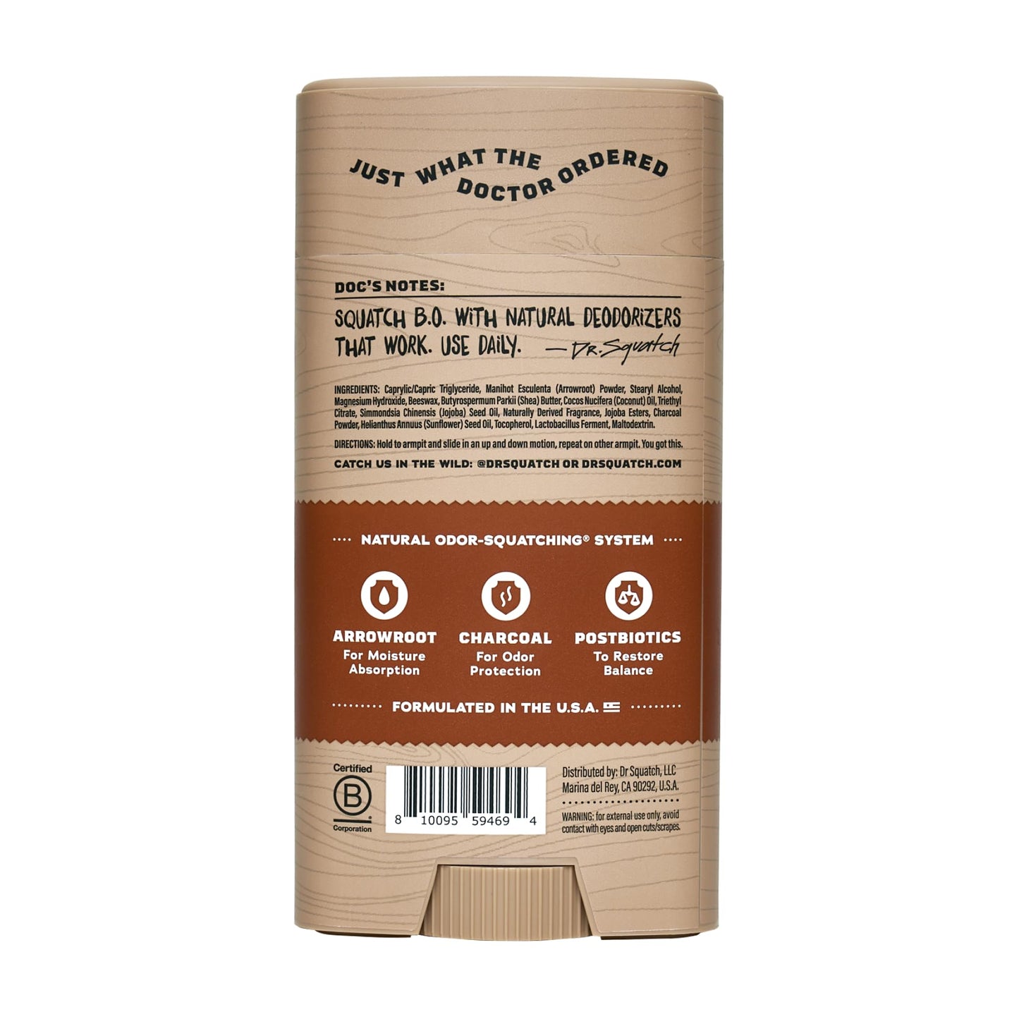 Dr. Squatch Natural Men’s Deodorant – Aluminum-Free, Charcoal & Postbiotics, Wood Barrel Bourbon, 2.65oz Stick (2-Pack)
