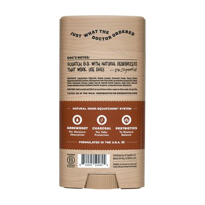 Dr. Squatch Natural Men’s Deodorant – Aluminum-Free, Charcoal & Postbiotics, Wood Barrel Bourbon, 2.65oz Stick (2-Pack)