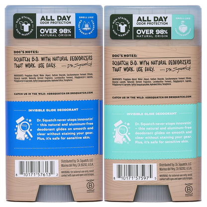 Dr. Squatch Invisible Glide Deodorant for Men – 2-Pack, Aluminum-Free, No Stains, Fresh Falls & Coconut Castaway