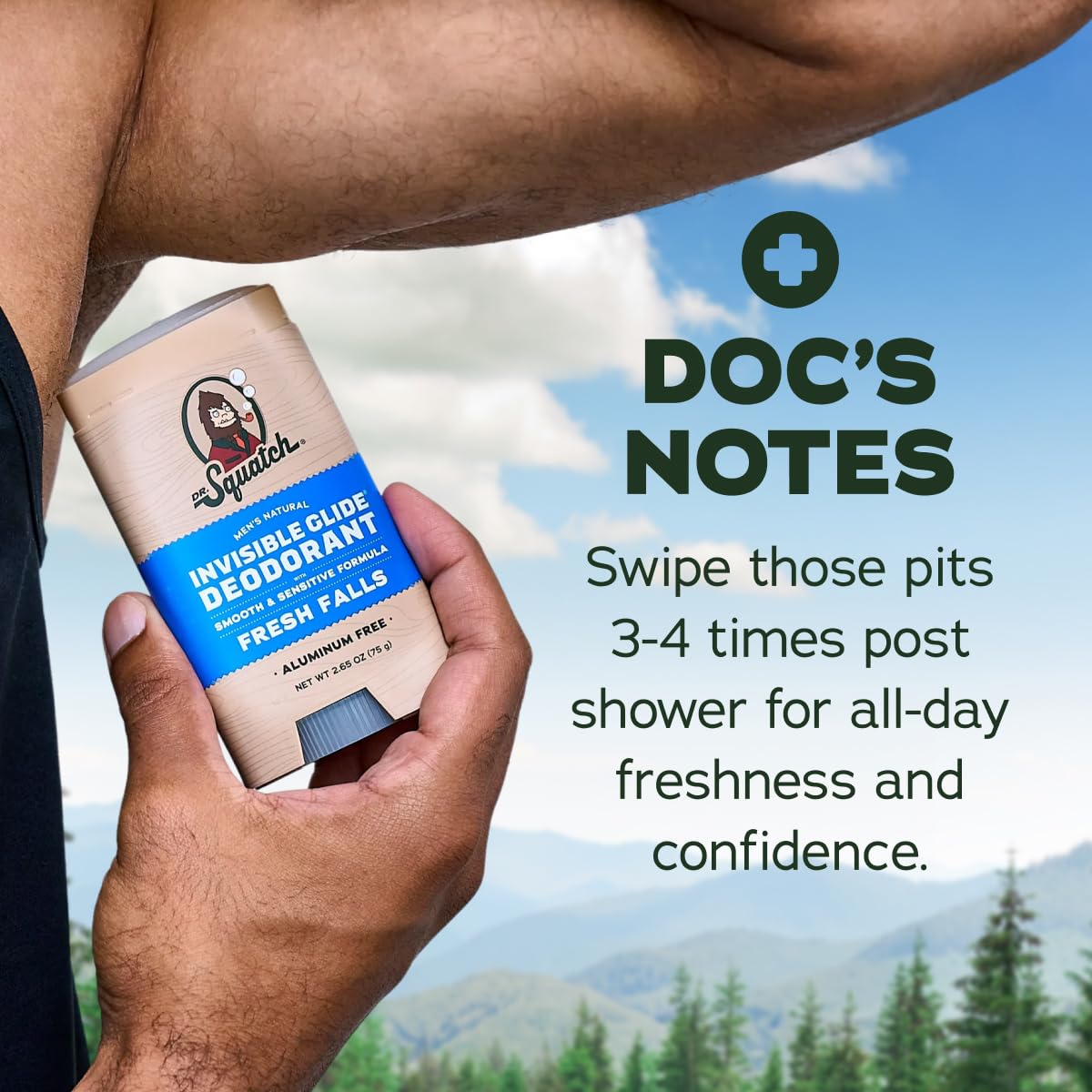 Dr. Squatch Invisible Glide Deodorant for Men – 2-Pack, Aluminum-Free, No Stains, Fresh Falls & Coconut Castaway