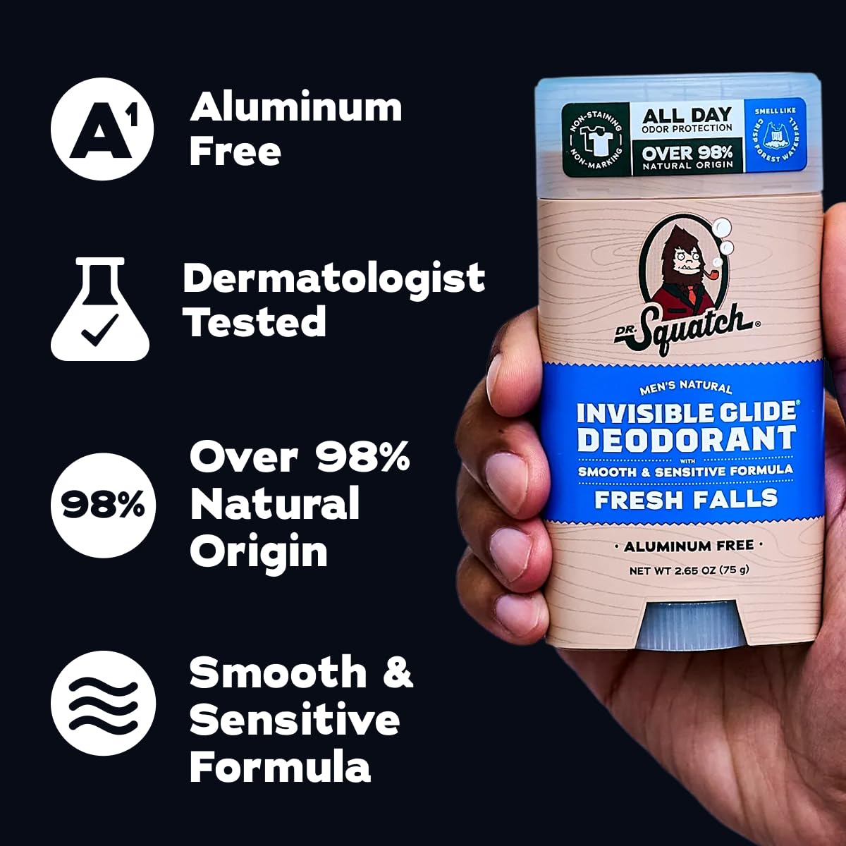 Dr. Squatch Invisible Glide Deodorant for Men – 2-Pack, Aluminum-Free, No Stains, Fresh Falls & Coconut Castaway