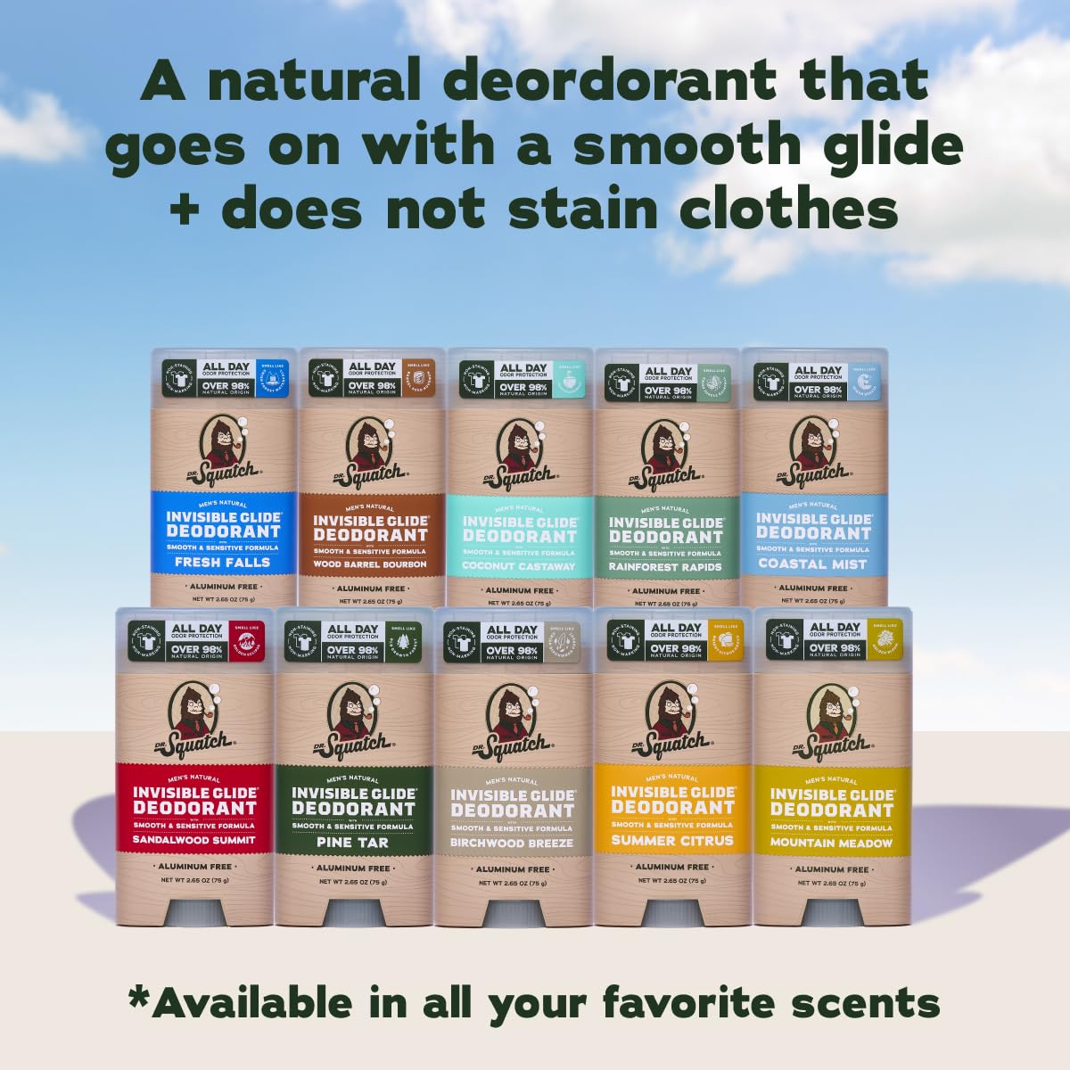 Dr. Squatch Invisible Glide Deodorant for Men – Aluminum-Free, Stain-Free (2-Pack)