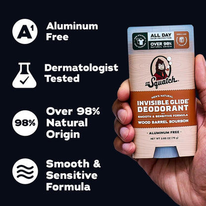 Dr. Squatch Invisible Glide Aluminum-Free Deodorant for Men – Wood Barrel Bourbon + Rainforest Rapids (2-Pack)