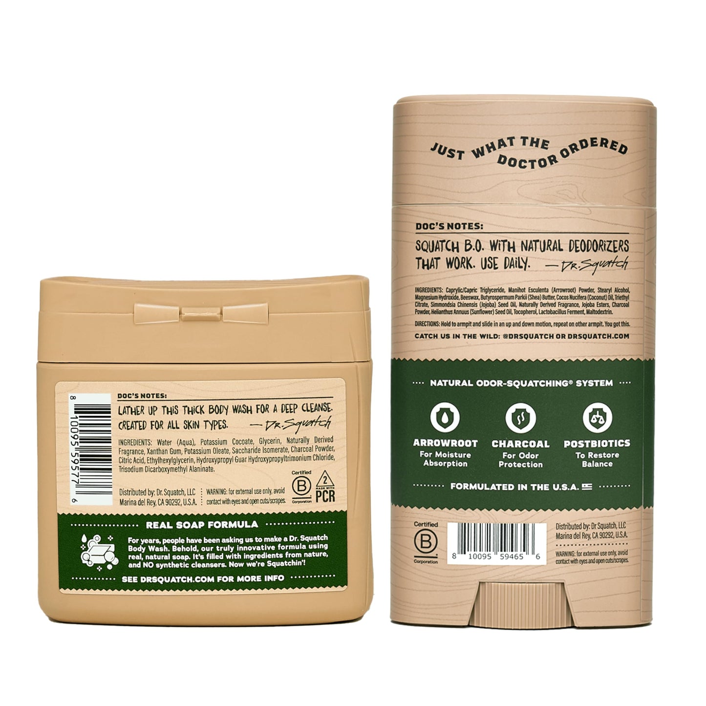 Dr. Squatch Pine Tar Body Wash & Deodorant Gift Set – 8 oz Wash + 2x 2.56 oz Deodorant (Aluminum-Free)