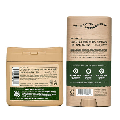 Dr. Squatch Pine Tar Body Wash & Deodorant Gift Set – 8 oz Wash + 2x 2.56 oz Deodorant (Aluminum-Free)